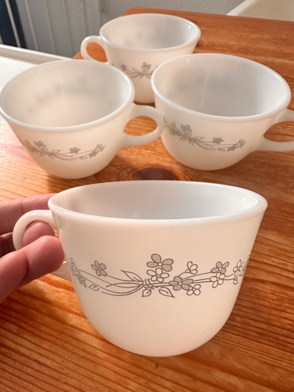 Vintage Corning White Floral Milk Glass Tea Cups - Set of 4